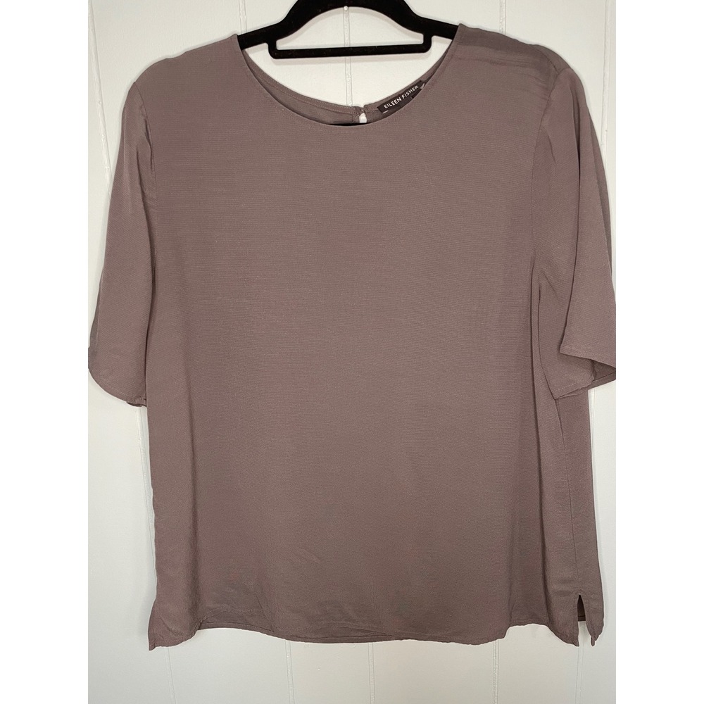 Eileen Fisher Blouse Womens M Charcoal Gray Excellent Keyhole Back Top